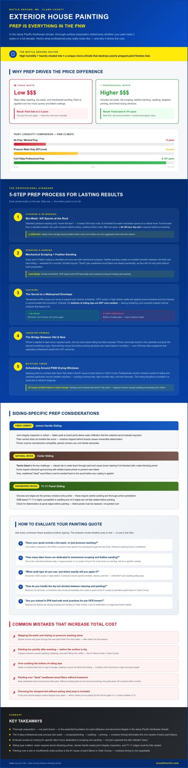 Battle Ground Exterior Painting Costs: Prep Matters in 2026
